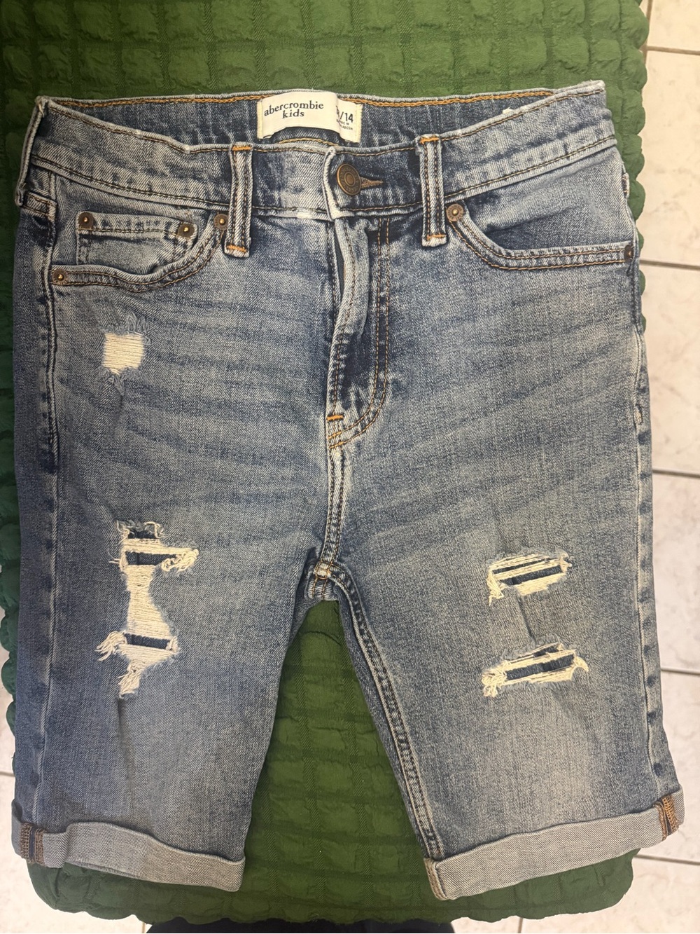 abercrombie kids Light Blue Distressed Denim Rolled Cuff Shorts